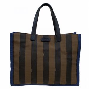 Pre Owned Fendi Tobacco Canvas Pequin Shopper Tote