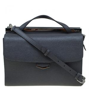 Pre Owned Fendi Dark Grey Textured Leather Small Demi Jour Shoulder Bag
