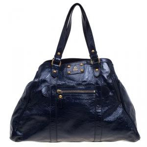 Pre Owned Fendi Navy Blue Patent Leather Oversized De Jour Tote