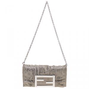 Pre Owned Fendi Light Green Suede Glitters Mia Pochette Bag