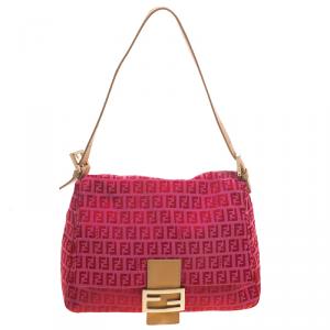 Pre Owned Fendi Pink/Red Zucchino Canvas Mama Forever Shoulder Bag