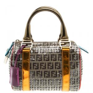 Fendi Multicolor Zucchino Canvas Mini Sequins Forever Bauletto Boston Bag