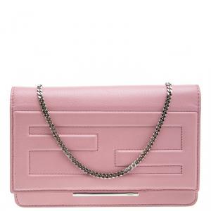 Pre Owned Fendi Pink Leather Tube On Chain Wallet 