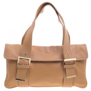 Pre Owned Fendi Tan Leather Flap Tote