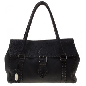 Pre Owned Fendi Black Selleria Leather Linda Satchel