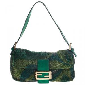 Pre Owned Fendi Green Beads and Python Mini Mama Shoulder Bag