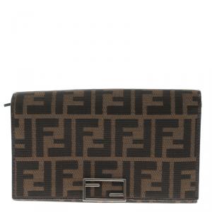 Pre Owned Fendi Tobacco Zucca Canvas Long Wallet