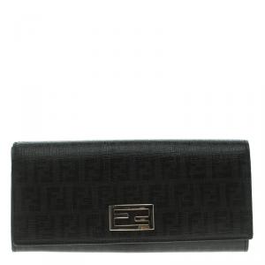 Pre Owned Fendi Black Zucchino Coated Canvas Continental Wallet