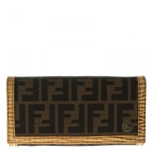 Pre Owned Fendi Brown/Cream Zucca Canvas Continental Wallet