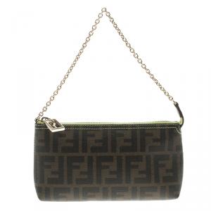 Pre Owned Fendi Tobacco/Green Zucca Coated Canvas Pochette