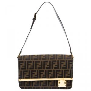 Pre Owned Fendi Tobacco Zucca Canvas Vintage Flap Shoulder Bag