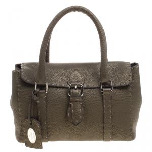 Pre Owned Fendi Fatigue Green Selleria Leather Mini Linda Satchel