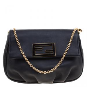 Pre Owned Fendi Black Leather Fendista Pochette Crossbody Bag