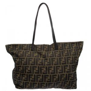 Pre Owned Fendi Tobacco Zucca Fabric Roll Shopper Tote