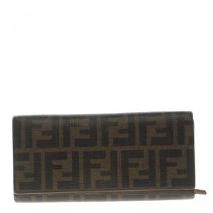 Pre Owned Fendi Tobacco Zucca Coated Canvas Continental Wallet