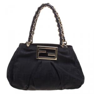Pre Owned Fendi Black Zucca Canvas Small Mia Tote