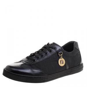 Pre Owned Fendi Black Zucca Canvas and Leather Low Top Sneakers Size 39
