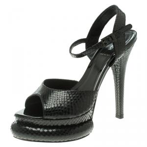 Pre Owned Fendi Black Python Leather Bubble Platform Ankle Strap Sandals Size 38.5