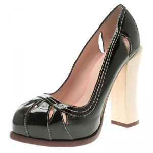 Pre Owned Fendi Black Patent Leather Cut Out Platform Pumps Size 36