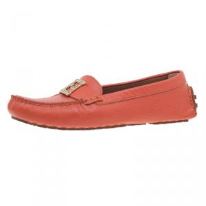 Pre Owned Fendi Red Leather Logo Loafers Size 38.5