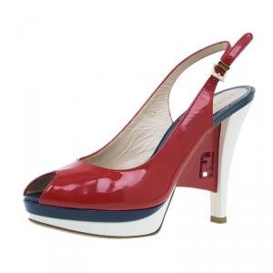 مملوكة مسبقًا Fendi Red Patent Slingback Wedges Size 38 
