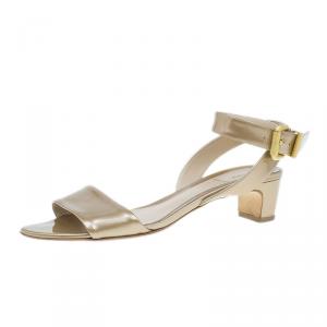 Pre Owned Fendi Gold Leather Ankle Wrap Sandals Size 38.5