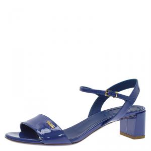 Pre Owned Fendi Roma Purple Patent Ankle Strap Sandals Size 37