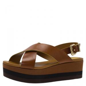 Fendi Brown Leather Claire Crisscross Platform Sandals Size 38.5