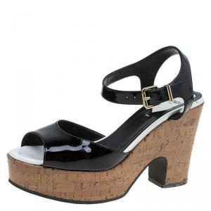 Fendi Black Patent Cork Platform Sandals Size 36