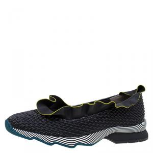 Pre Owned Fendi Black Nappa Leather Frill Trim Sneakers Size 41