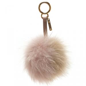 Pre Owned Fendi Beige/Pink Fox Fur Pom Pom Bag Charm