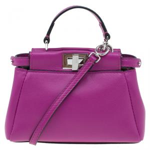 Pre Owned Fendi Fuschia Nappa Leather Micro Peekaboo Bag