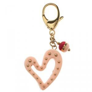 Pre Owned Fendi Pink and Red Heart Bag Charm