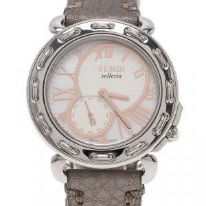 Pre Owned Fendi White Stainless Steel Selleria Women's Wristwatch 37MM