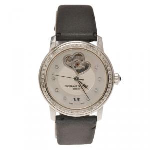Frederique Constant White Mother of Pearl Stainless Steel Double Heartbeat Diamond Women's Wristwatch 34MM