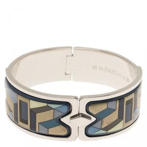Frey Wille Geometric Blue and Gold Enamel Palladium Plated Royal Clasp Bracelet
