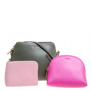 Pre Owned Furla Fern Green Leather Boheme Crossbody Bag