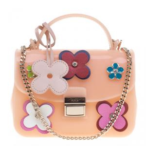 Pre Owned Furla Peach Floral Candy Bon Bon Crossbody Bag