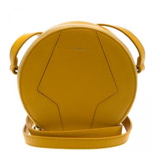 Pre Owned Furla Yellow Leather Mini Perla Round Crossbody Bag