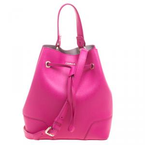 Pre Owned Furla Pink Leather Stacy Drawstring Bucket Bag
