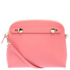 Pre Owned Furla Pink Textured Leather Mini Piper Crossbody Bag
