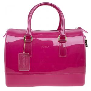 Pre Owned Furla Pink Glossy Rubber Candy Satchel Bag