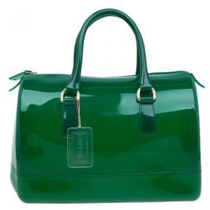 Pre Owned Furla Green Glossy Rubber Candy Satchel