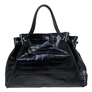 Pre Owned Furla Black Croc Embossed Leather Carmen Tote 