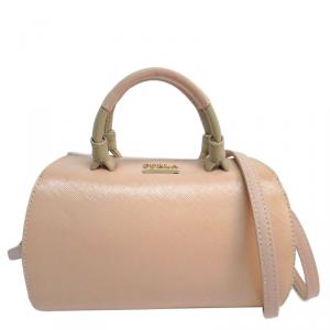 Pre Owned Furla Light Pink/Beige Coated Textured Leather Venus Satchel
