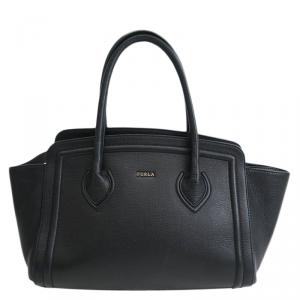 Pre Owned Furla Black Grainy Calf Leather Medium College Tote