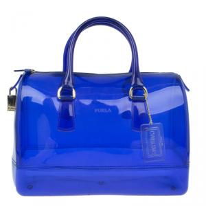 Pre Owned Furla Blue Gloss PVC Candy Satchel Bag