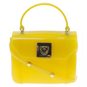 Pre Owned Furla Yellow Glossy Rubber Mini Candy Crossbody Bag