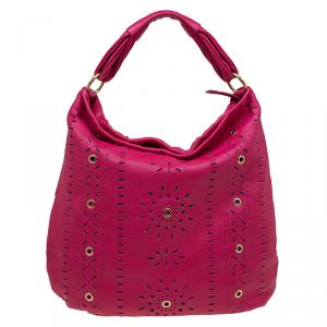 Pre Owned Furla Fuchsia Leather Laser Cut Hobo 
