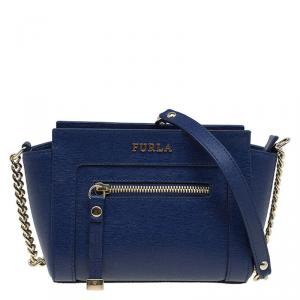 Pre Owned Furla Navy Blue Leather Mini Ginevra Crossbody Bag